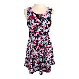 Mary McFadden Ruched A-Line Skater Dress Knee Length Sleeveless Floral Sz Large